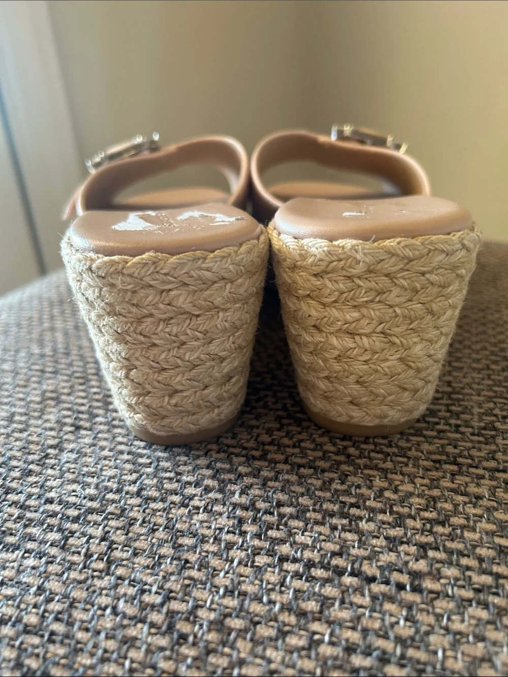 Stuart Weitzman June Crystal Buckle Espadrille Wedge Sandals Blush Pink Resort - Picture 13 of 16